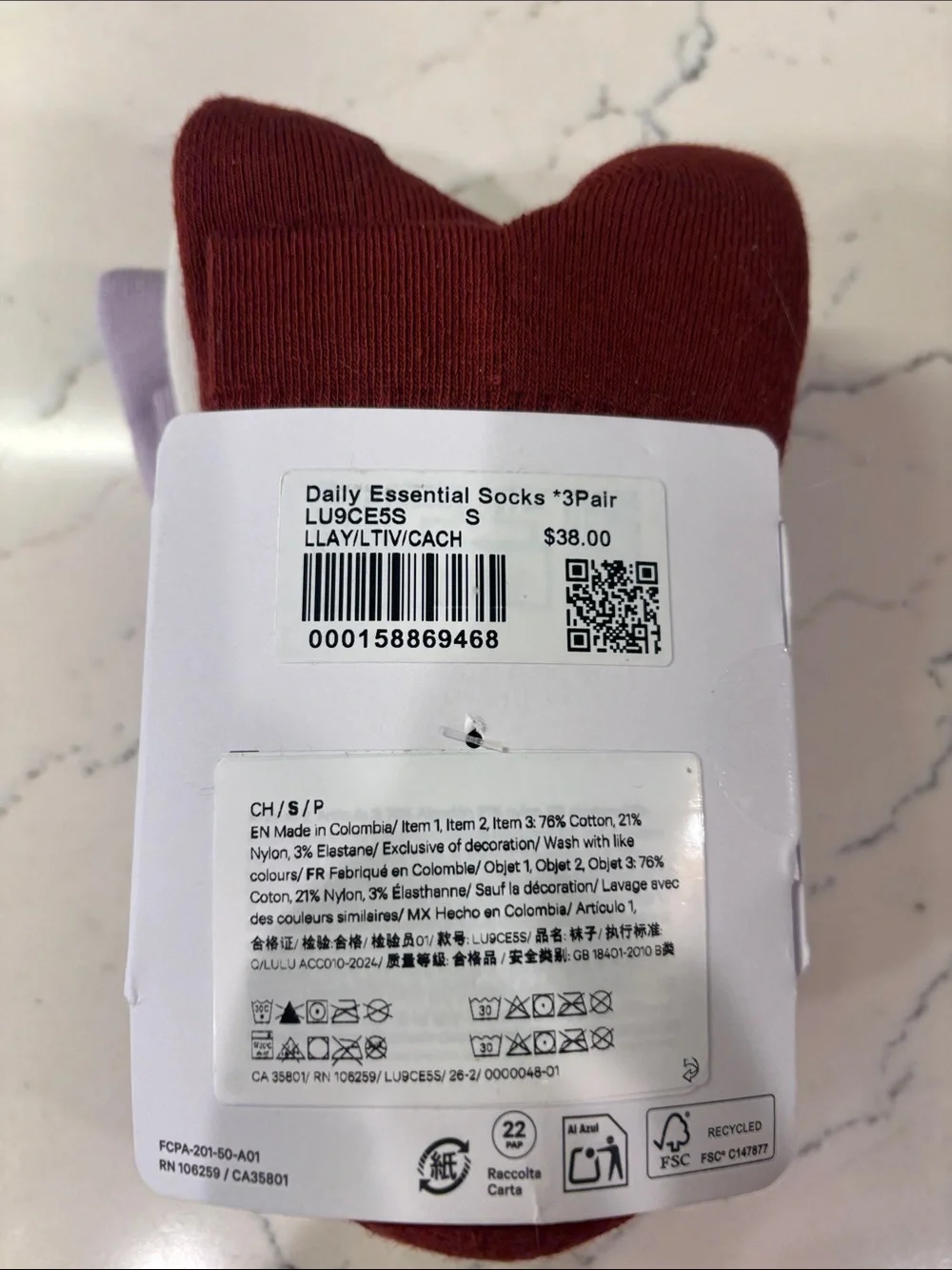 lululemon Daily Essential Quarter Socks - 3-Pack Small NWT